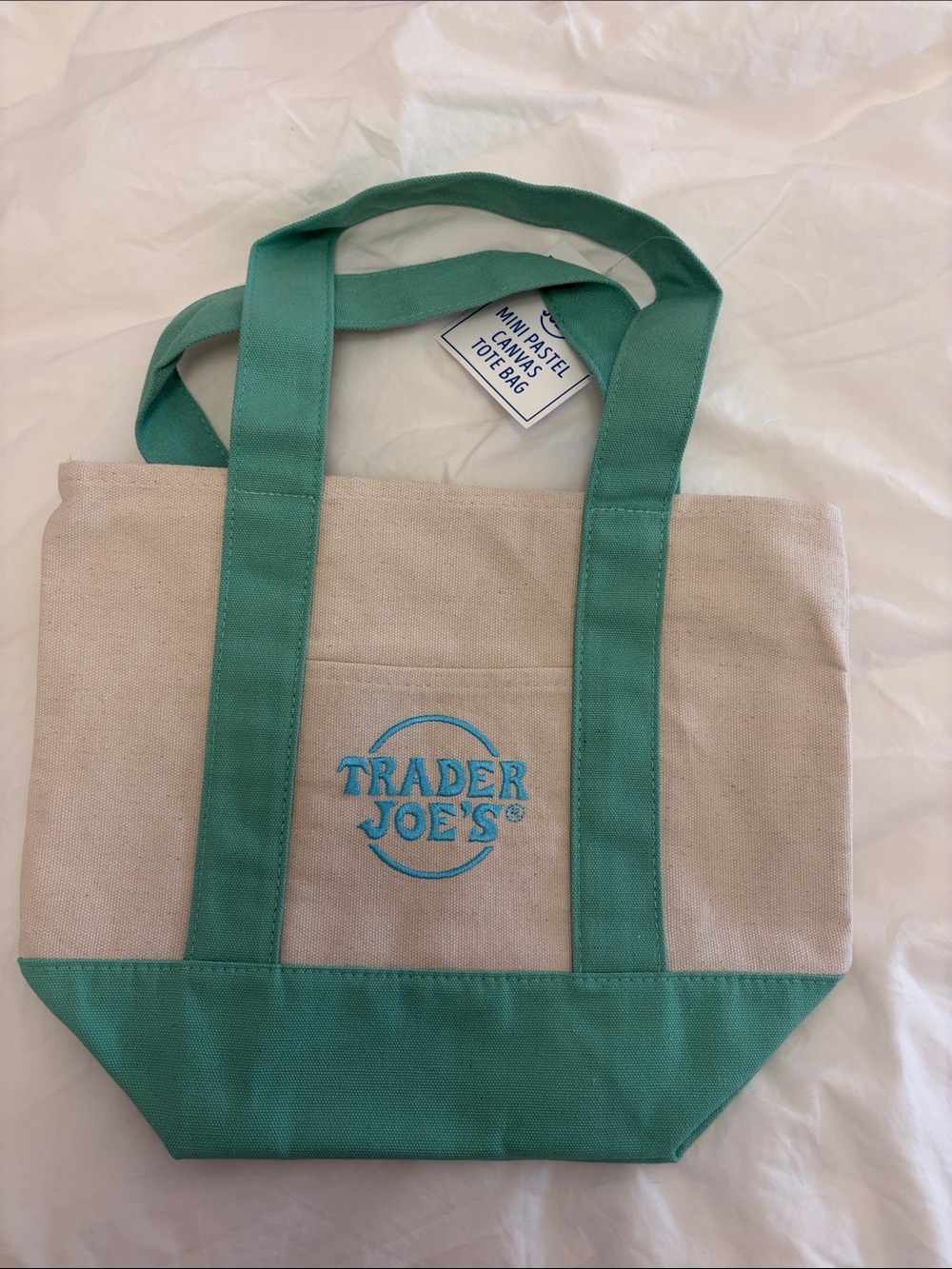 Cream and Teal Canvas Tote Bag